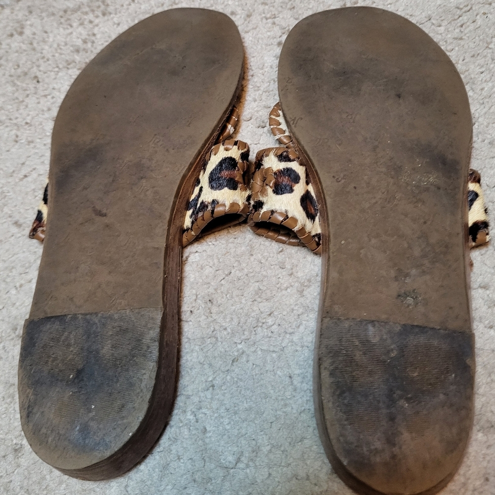 Jack Rogers Calf Hair Flat Sandals In Leopard Print - Size 9M - Picture 4 of 6